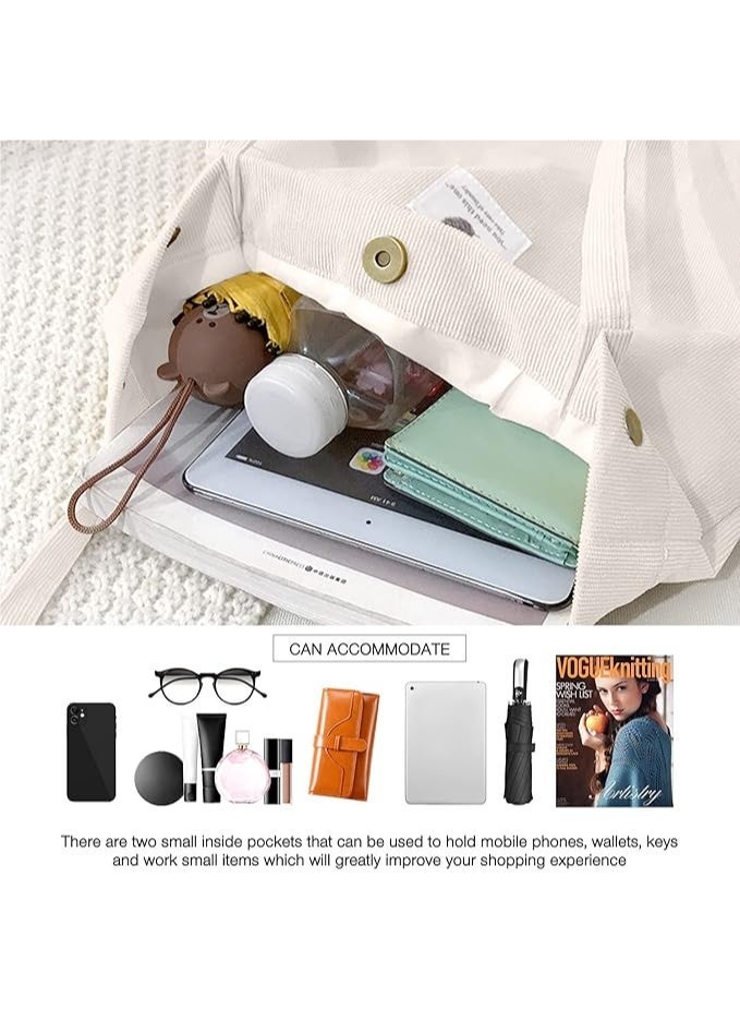 حقائب نساء حملة للتسوق والعمل والشاطئ والغداء والتنقل مع جيب داخلي من قماش الكورديروي - Image 5